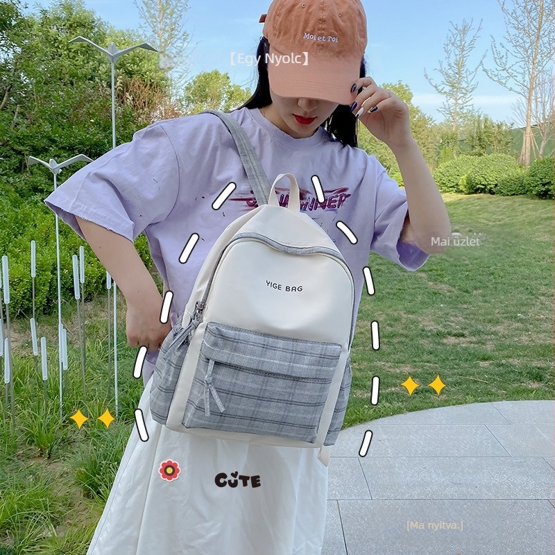 Harajuku Mori vászon hátizsák lányoknak kockás mintával, friss stílus, 20–35 L, 13 hüvelykes laptophoz