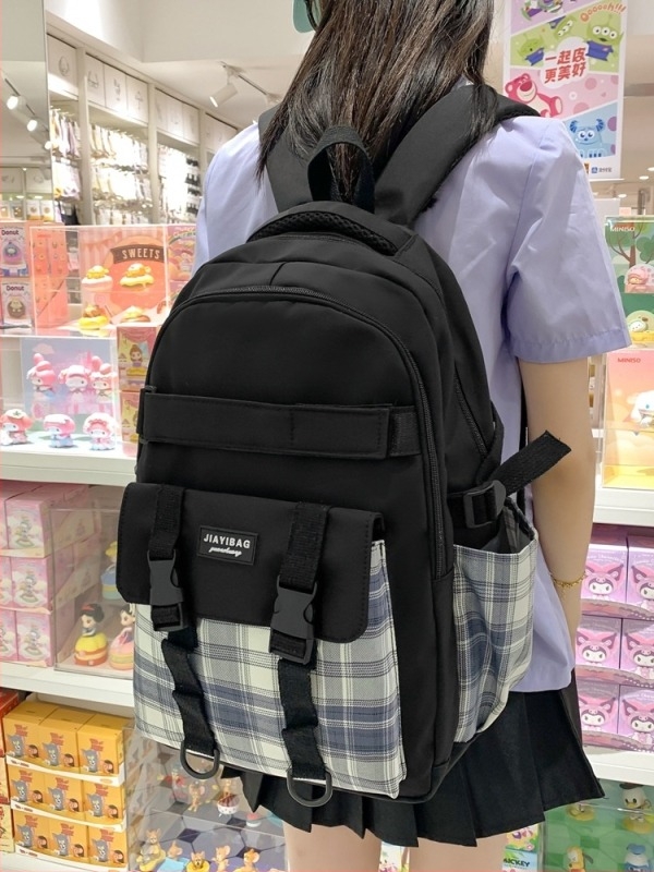 Japán stílusú iskolai hátizsák, kockás mintázat, könnyű és kényelmes, 36–55 literes kapacitás, nylon anyag, vízálló, 14 hüvelykes laptop számára