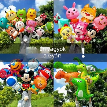 Nagy méretű világító karikatúra balon kapoccsal és fogantyúval, 16 hüvelyk, alumíniumfóliás balon, űrlény állat formája