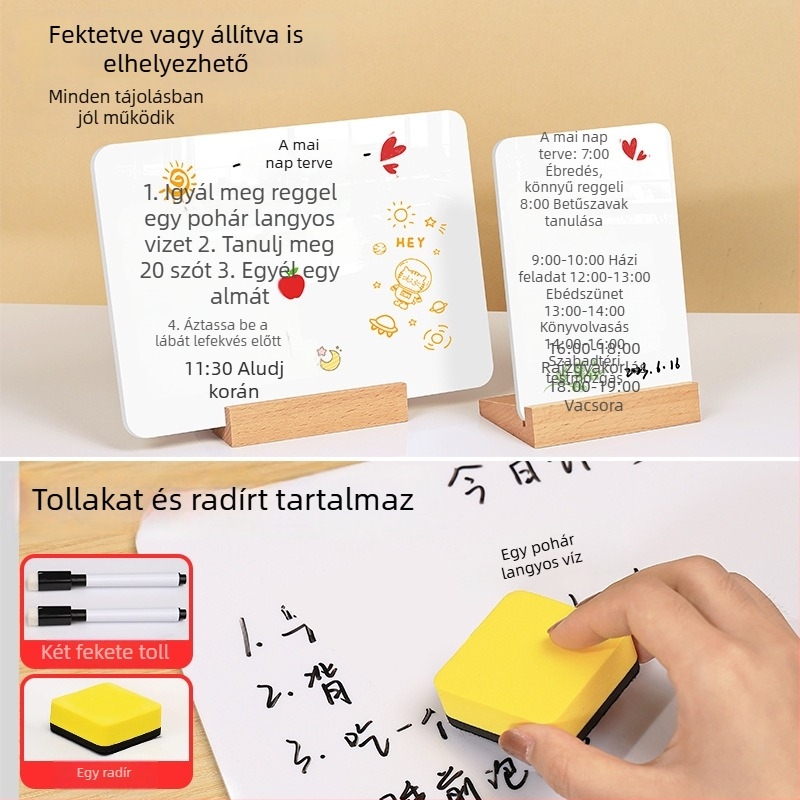Kétoldalas asztali írható fehér tábla üzenetíráshoz, függőleges, kisebb méret