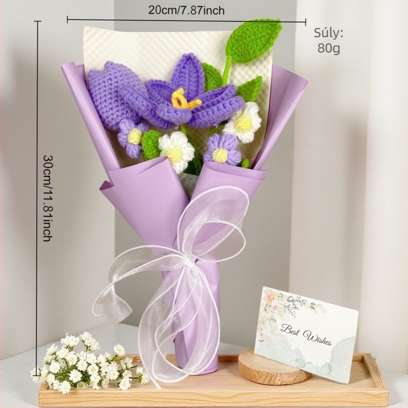 Gyapjúból kötött tulipáncsokor – mesterséges virág díszhez és ajándékba
