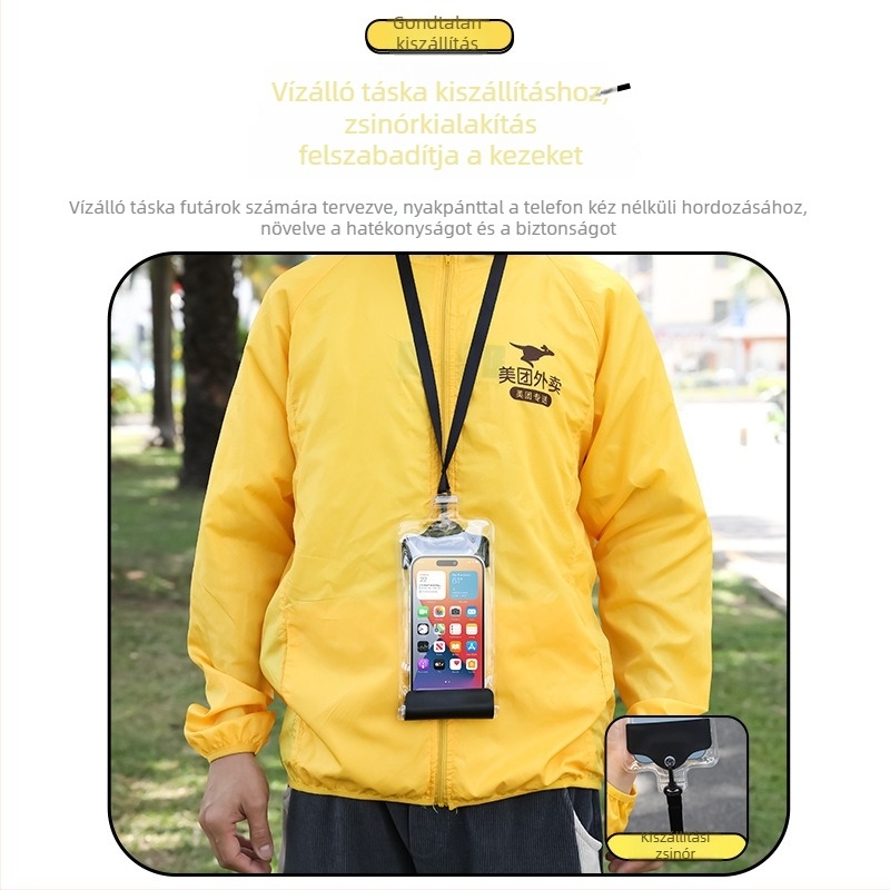 Vízálló telefon-táska futároknak, univerzális, klipszes tartóval, érintőképernyős hozzáféréssel és töltőnyílással
