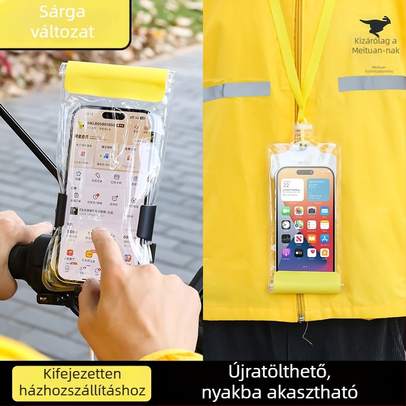 Vízálló telefon-táska futároknak, univerzális, klipszes tartóval, érintőképernyős hozzáféréssel és töltőnyílással