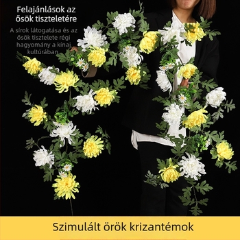 Selyem krizantémokból készült girland sírhely díszítésére Qingming fesztivál idejére, falra akasztható viráglánc