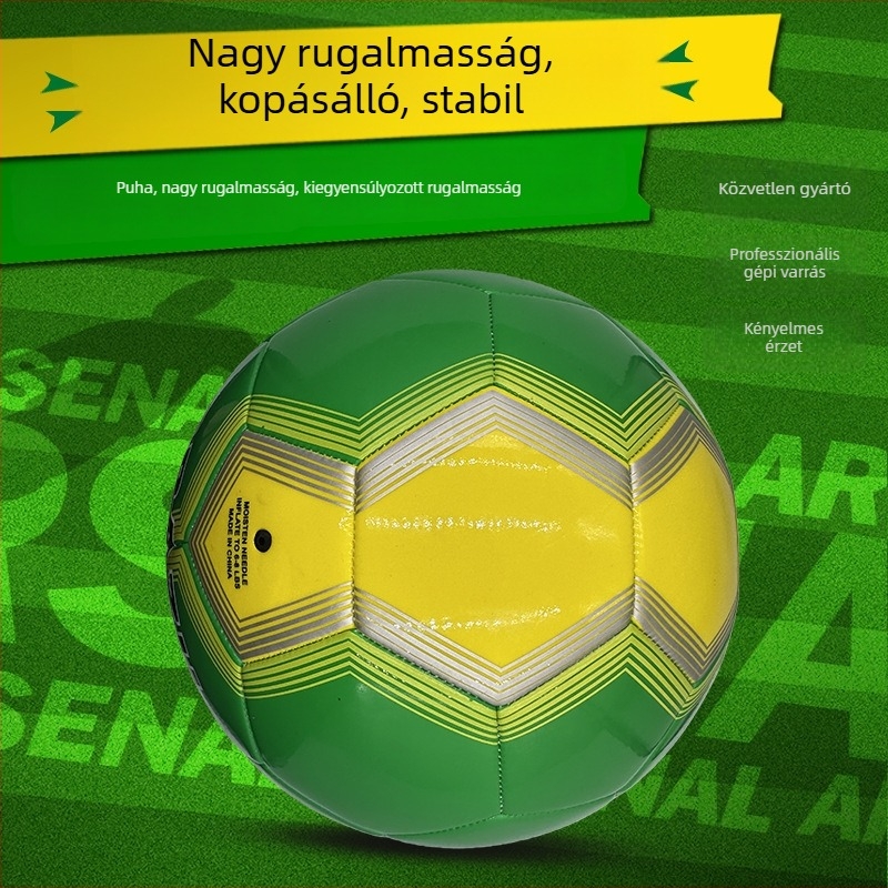 Lakkos PVC futball-labda, gépi varrással, kopásálló edzőlabda, méret 5, piros és zöld