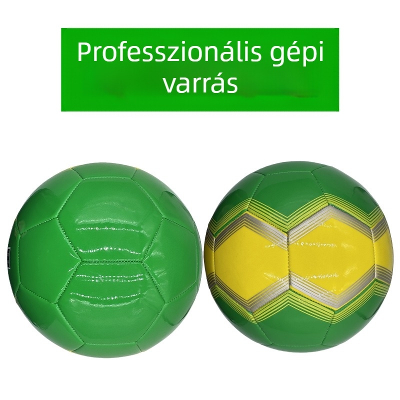 Lakkos PVC futball-labda, gépi varrással, kopásálló edzőlabda, méret 5, piros és zöld