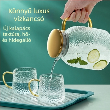 Üveg hidegvíz kancsó, nagy kapacitású, kalapált textúra, hőálló, gyümölcsléhez vagy vízhez, készlet