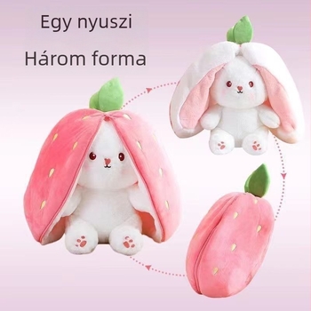 Epres nyuszis plüssfigura, amely átalakul kis nyuszivá sárgarépás motívummal, születésnapi ajándék, Valentin-napi párna