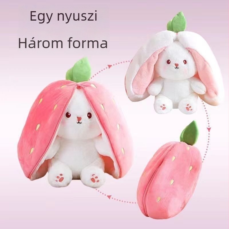 Epres nyuszis plüssfigura, amely átalakul kis nyuszivá sárgarépás motívummal, születésnapi ajándék, Valentin-napi párna