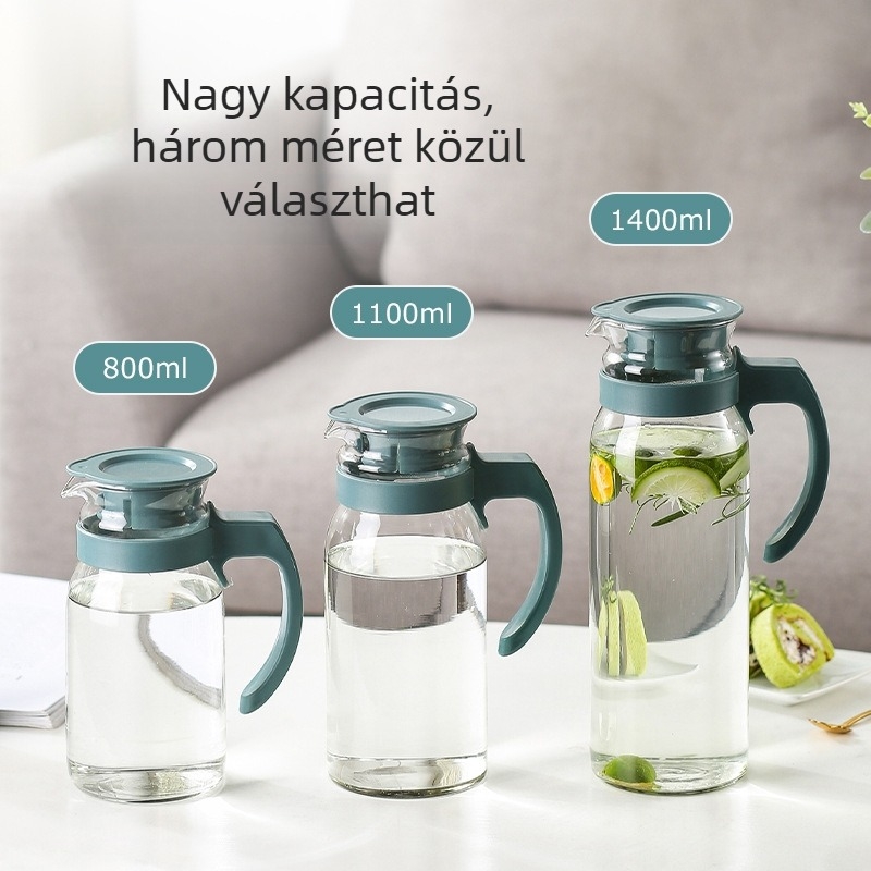 Stílusos üvegpohár-készlettel ellátott hidegvíz-palack, otthoni használatra, hőálló, ideális gyümölcslevekhez és illatos teához