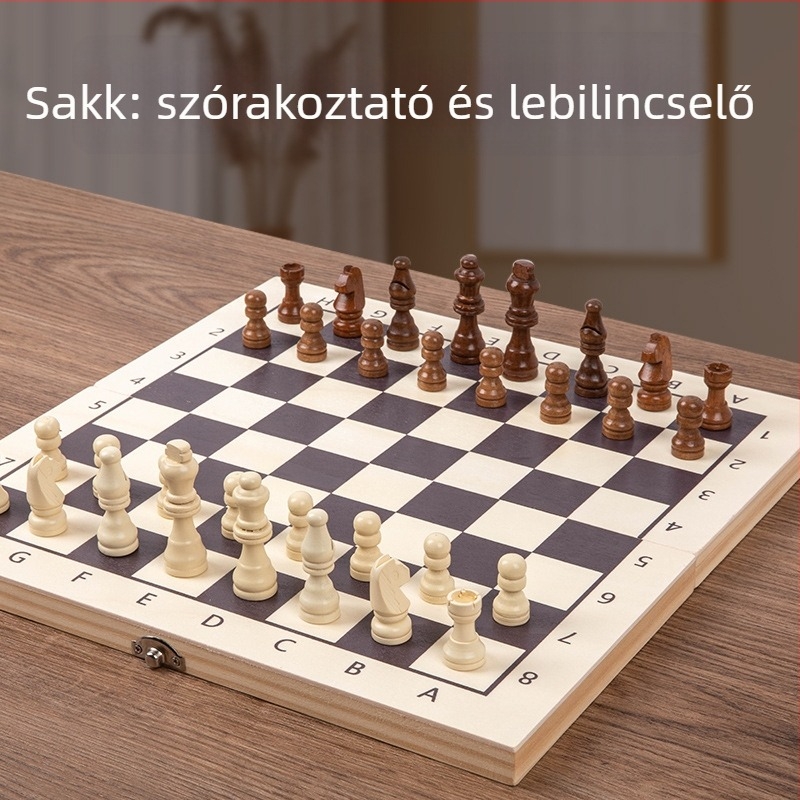 Nagy méretű tömörfa sakk és dáma készlet mágneses táblával, összecsukható – oktatási játék felnőtteknek és gyerekeknek