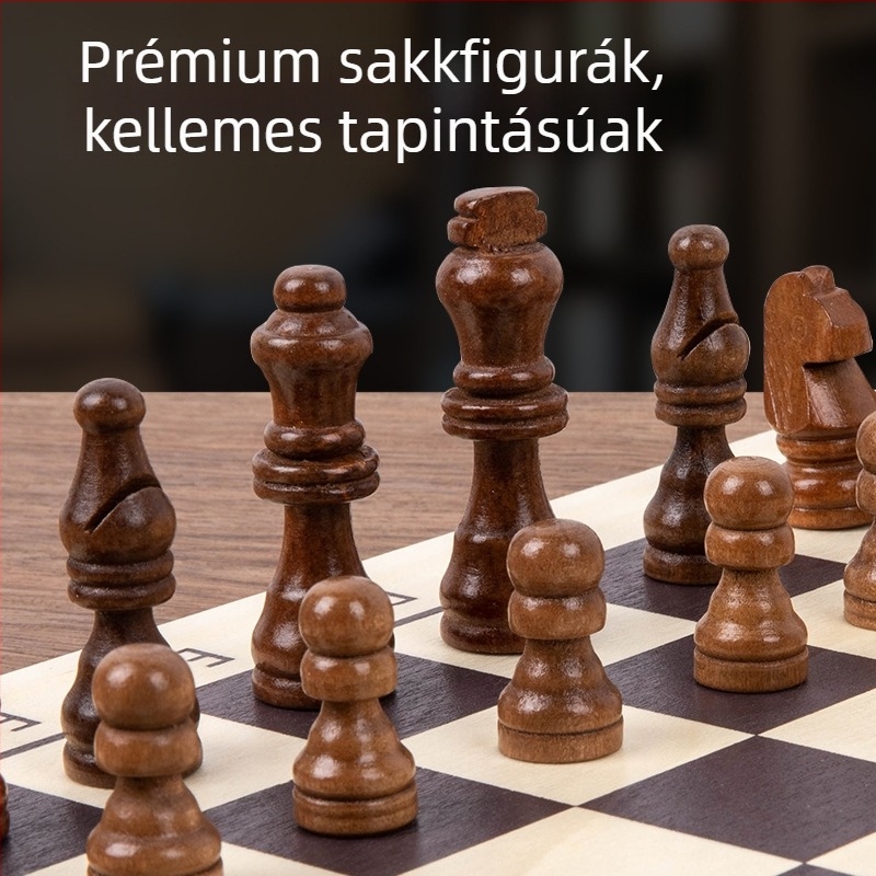 Nagy méretű tömörfa sakk és dáma készlet mágneses táblával, összecsukható – oktatási játék felnőtteknek és gyerekeknek