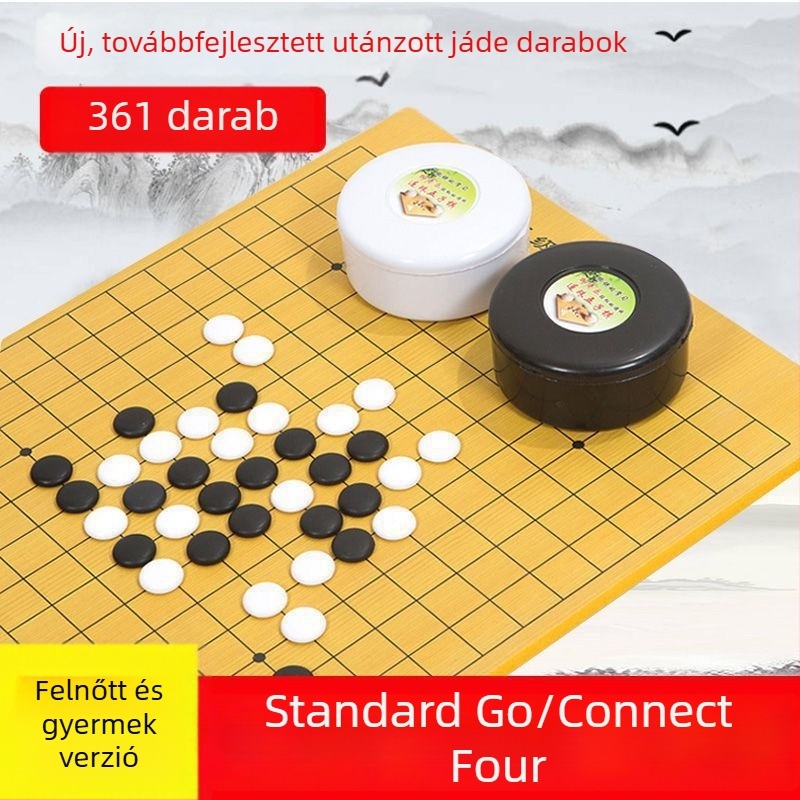 Dobozolt Go-tábla Gomoku figurákkal és kínai sakkal – gyerekeknek, diákoknak és kezdőknek (fekete-fehér darabok)