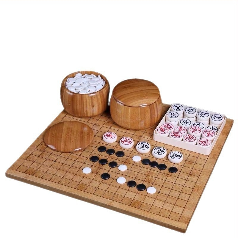 Dobozolt Go-tábla Gomoku figurákkal és kínai sakkal – gyerekeknek, diákoknak és kezdőknek (fekete-fehér darabok)