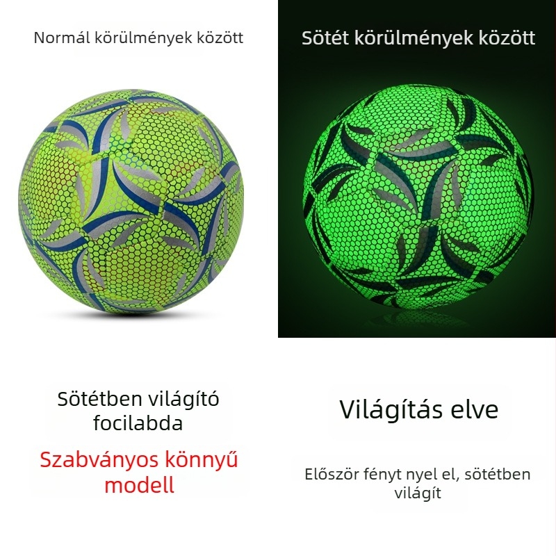 Fénylő futball-labda No. 4 edzésre és No. 5 tinédzserek/felnőttek számára – éjszakai világítás, gépi varrás, kopásálló
