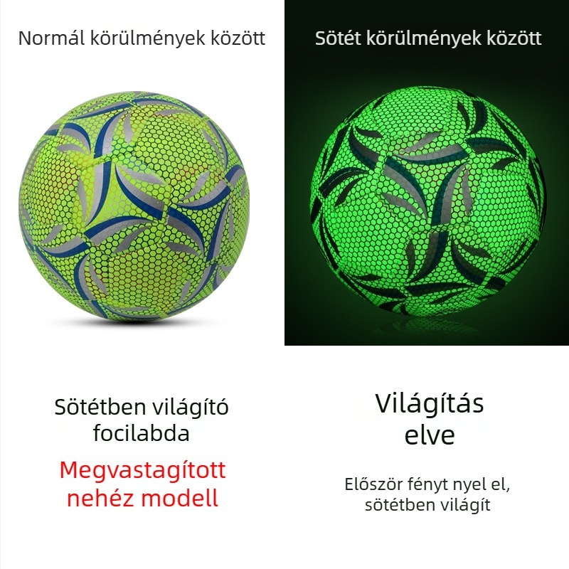 Fénylő futball-labda No. 4 edzésre és No. 5 tinédzserek/felnőttek számára – éjszakai világítás, gépi varrás, kopásálló