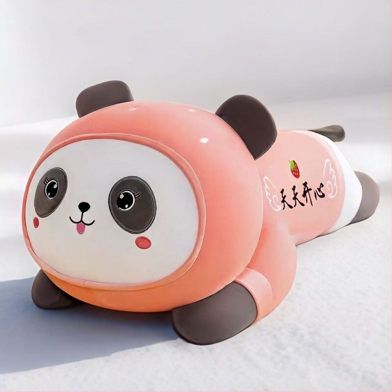 Panda plüssjáték dinnyés mintával, hosszú panda párna gyerekeknek