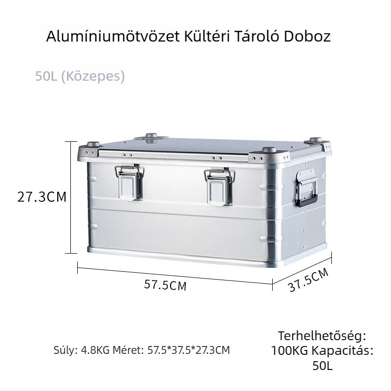 Kültéri alumínium ötvözetből készült kemping tároló doboz, nagy kapacitás, kényelmes utazási szervező