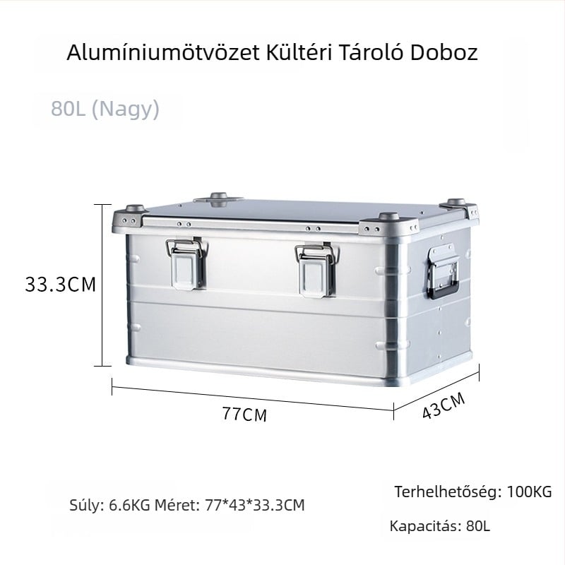 Kültéri alumínium ötvözetből készült kemping tároló doboz, nagy kapacitás, kényelmes utazási szervező