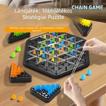 Láncgeometriai sakk gumiszalaggal — két játékos számára, oktató családi társasjáték