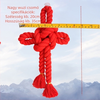 Vörös kínai csomó pamutszálból készült, nagy méretű függő, kézzel készített