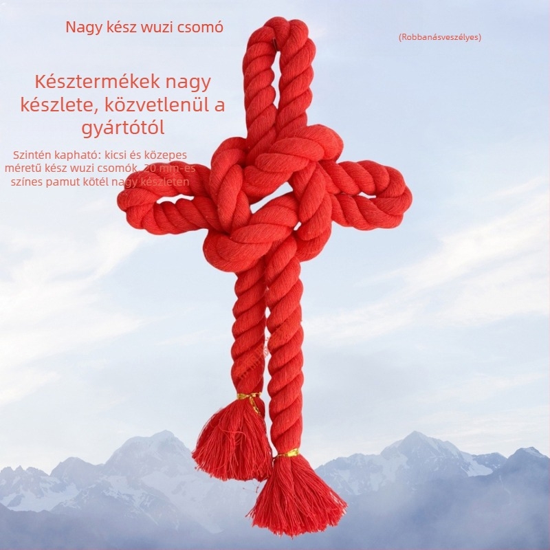 Vörös kínai csomó pamutszálból készült, nagy méretű függő, kézzel készített