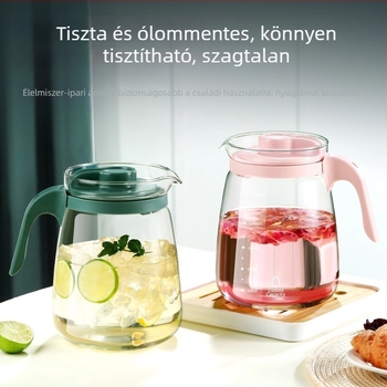 Üvegből készült hidegvíz-kanna, robusztus és hőálló, nagy kapacitású, családi használatra, hűtőbe tehető, italok számára