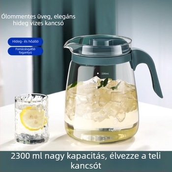 Üvegből készült hidegvíz-kanna, robusztus és hőálló, nagy kapacitású, családi használatra, hűtőbe tehető, italok számára
