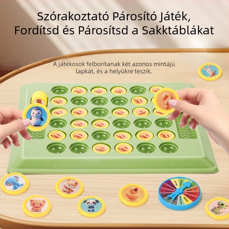 Gyerekeknek szóló, nagy méretű állatos flip memóriajáték – két játékos párosítás és a figyelem, kognitív készségek fejlesztése