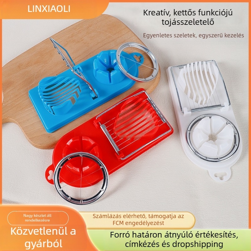 Rozsdamentes acél tojásvágó huzal, kettős funkcióval, hagyományos és fürjtojásokhoz