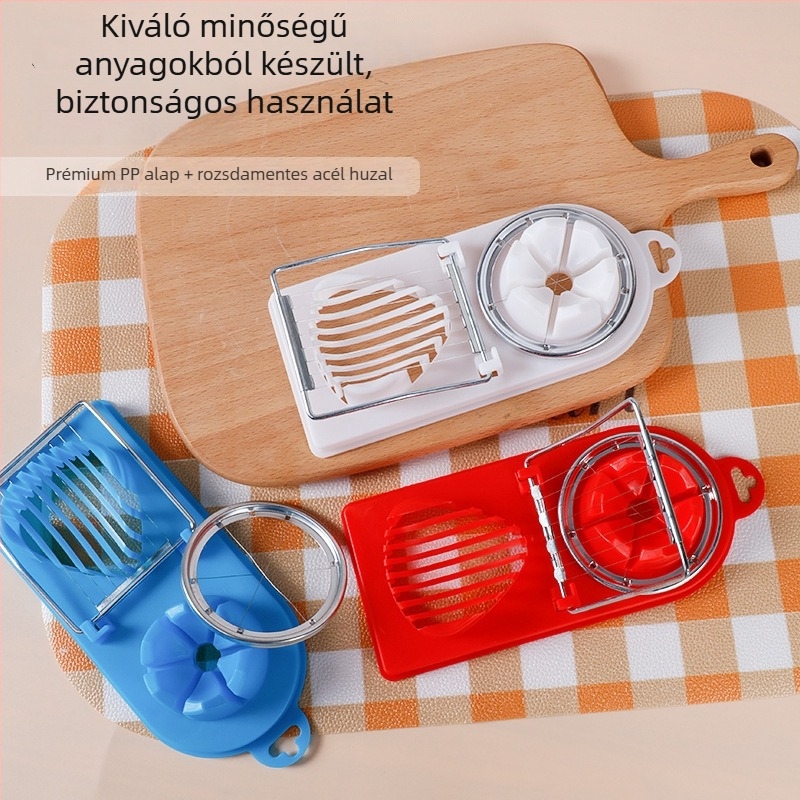 Rozsdamentes acél tojásvágó huzal, kettős funkcióval, hagyományos és fürjtojásokhoz