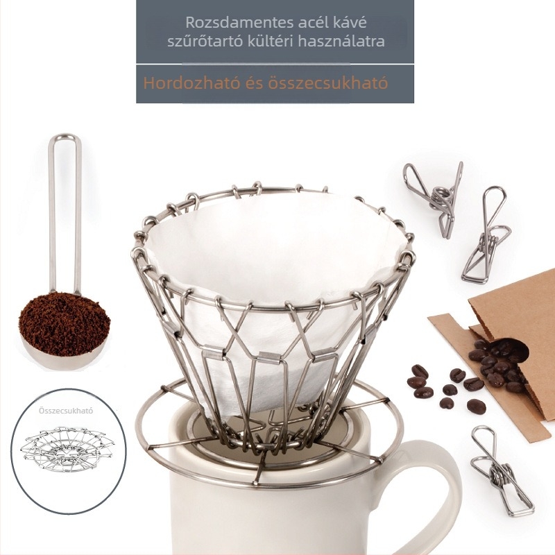 Összecsukható rozsdamentes acél V60 kávéfilter tartó, kempingezéshez