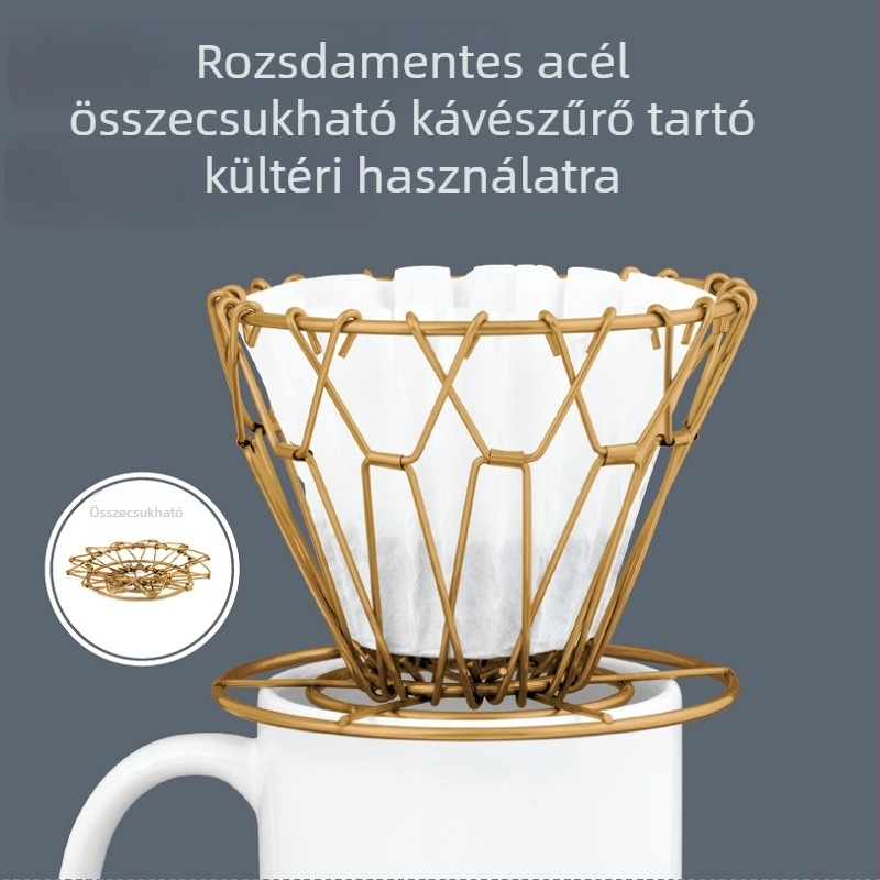 Összecsukható rozsdamentes acél V60 kávéfilter tartó, kempingezéshez