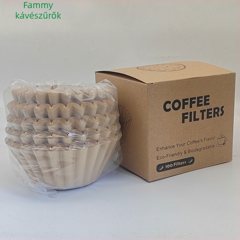 Pour-over kávéfilter papír, tál alakú filter, origami stílusú filteres kupa, hullámzó virágos mintával, fa cellulóz papír, természetes szín, méret 155×45 mm