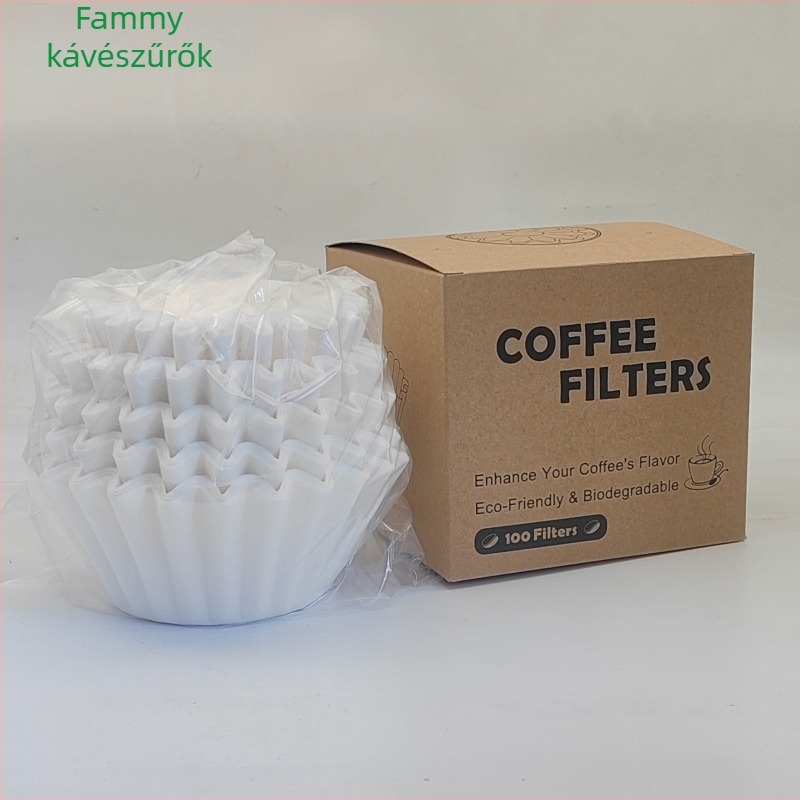 Pour-over kávéfilter papír, tál alakú filter, origami stílusú filteres kupa, hullámzó virágos mintával, fa cellulóz papír, természetes szín, méret 155×45 mm