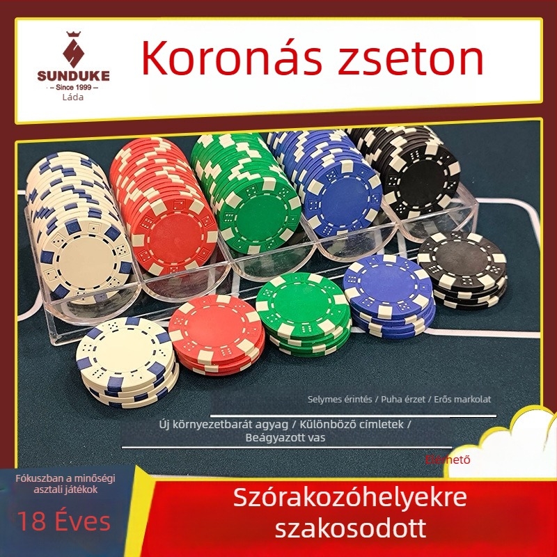 Korona chip-token beépített fémdarabbal, testre szabható logóval, Texas Hold’em, Mahjong és Baccarat játékhoz – jutalomtoken