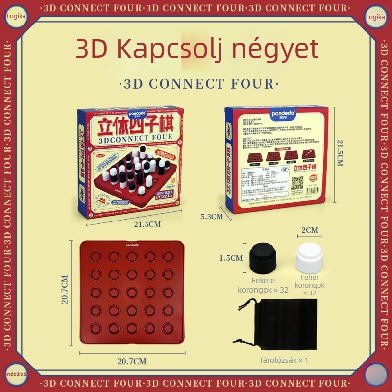 3D családi interaktív társasjáték: Connect Four és Gomoku, fekete-fehér asztali kivitel, ajándék időseknek