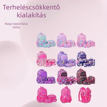 Gradiens színű iskolatáska, nagy kapacitású, könnyű, aranyos, iskola és szabadtéri használatra