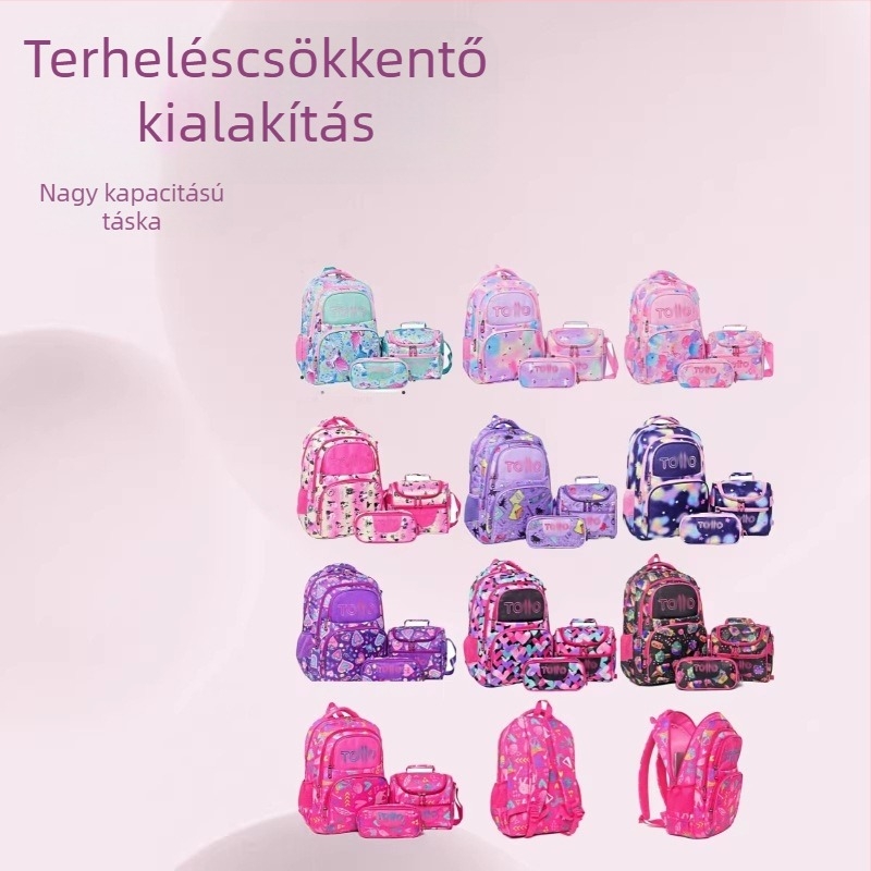 Gradiens színű iskolatáska, nagy kapacitású, könnyű, aranyos, iskola és szabadtéri használatra