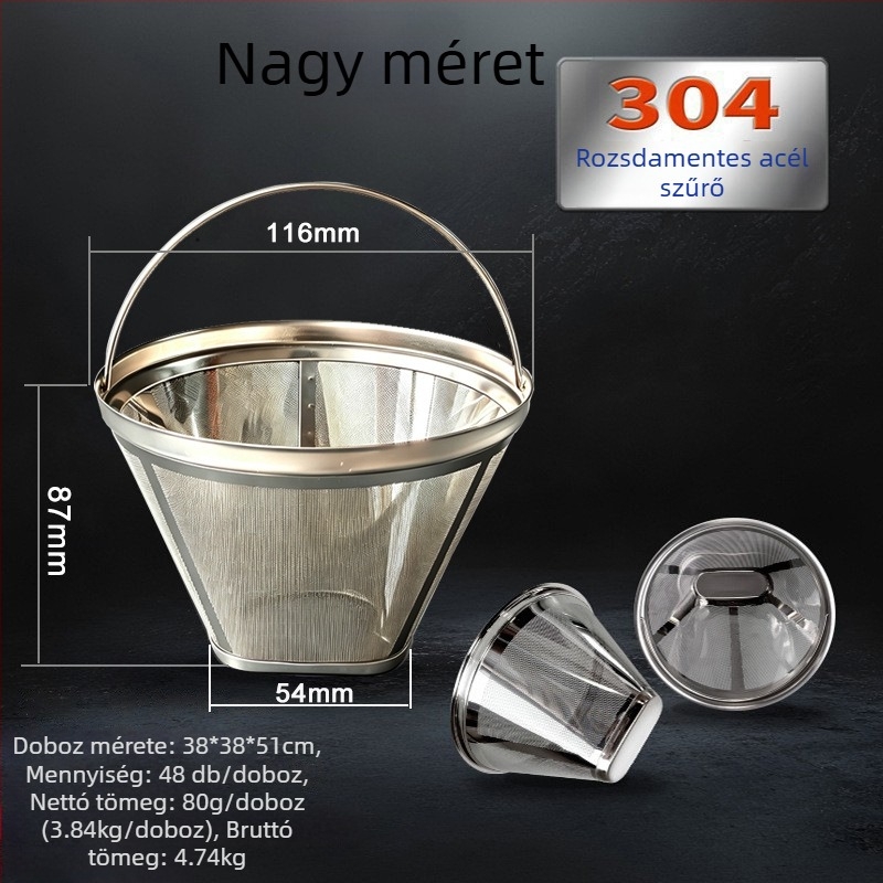 304 rozsdamentes acél szűrőháló tej-tea boltok számára, egy‑rétegű finom szűrő a kávéfőzőkhöz, különleges alakú fogantyúval a kézi elkészítéshez