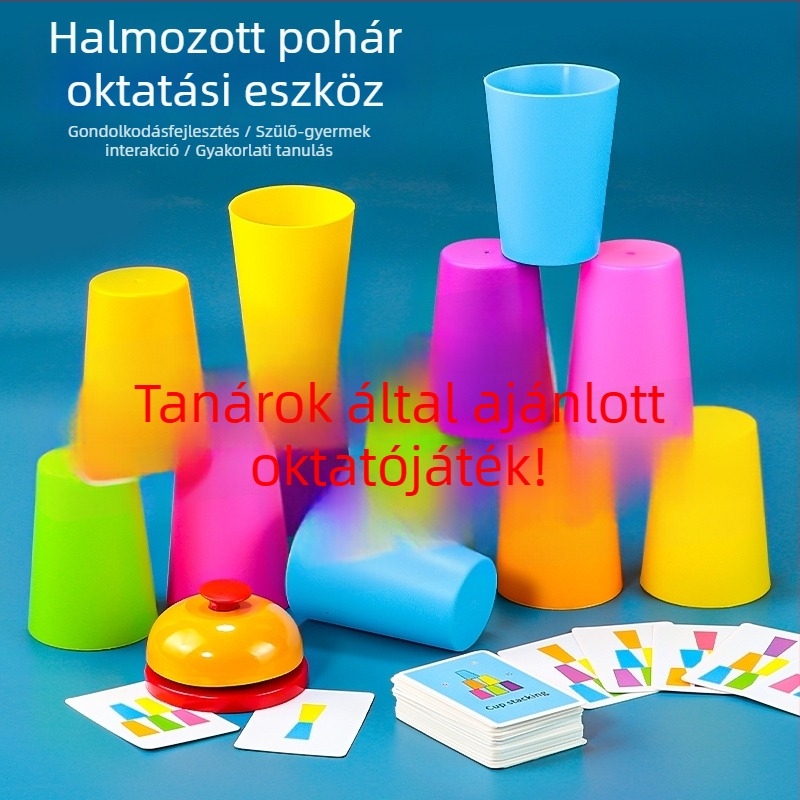 Szülő–gyermek interaktív pohártorony-puzzle logikai gondolkodás fejlesztésére — oktatási asztali játék gyerekeknek