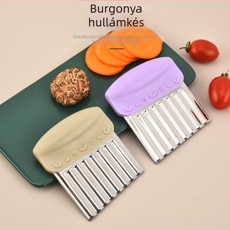 Burgonyavonalas kés – többfunkciós vágó burgonyához és zöldségekhez, pengével farkasfoggal, rozsdamentes acél