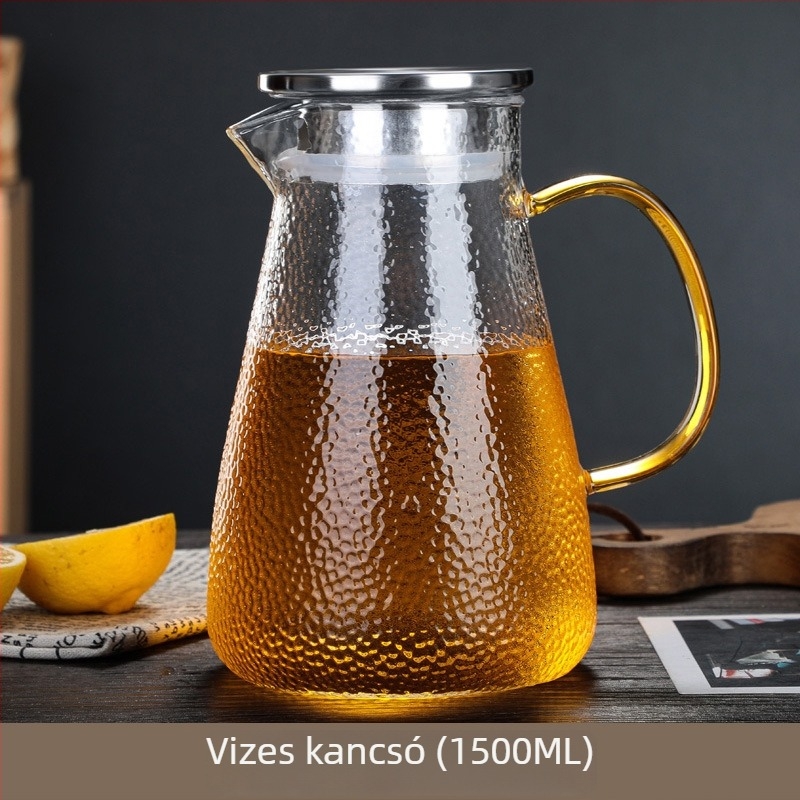 Kalapálás mintás boroszilikát üveg kanna, átlátszó, vízforraláshoz