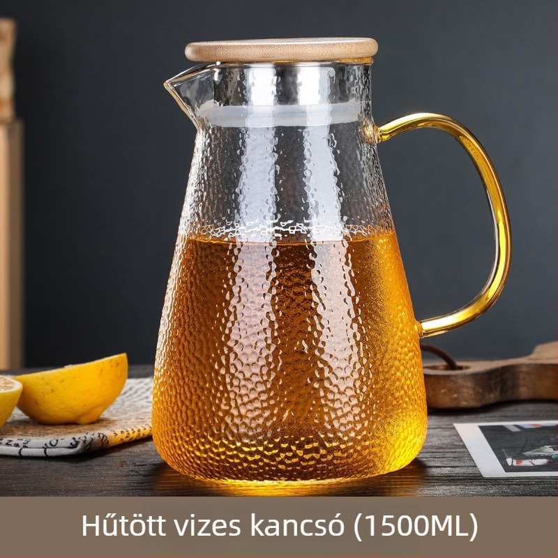 Kalapálás mintás boroszilikát üveg kanna, átlátszó, vízforraláshoz