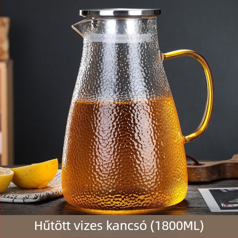 Kalapálás mintás boroszilikát üveg kanna, átlátszó, vízforraláshoz