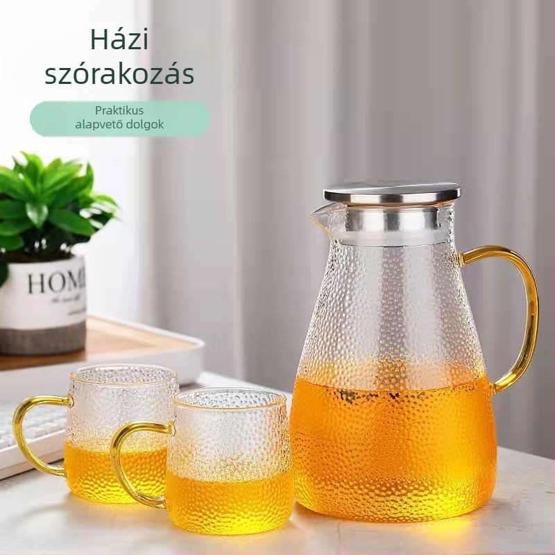 Kalapálás mintás boroszilikát üveg kanna, átlátszó, vízforraláshoz
