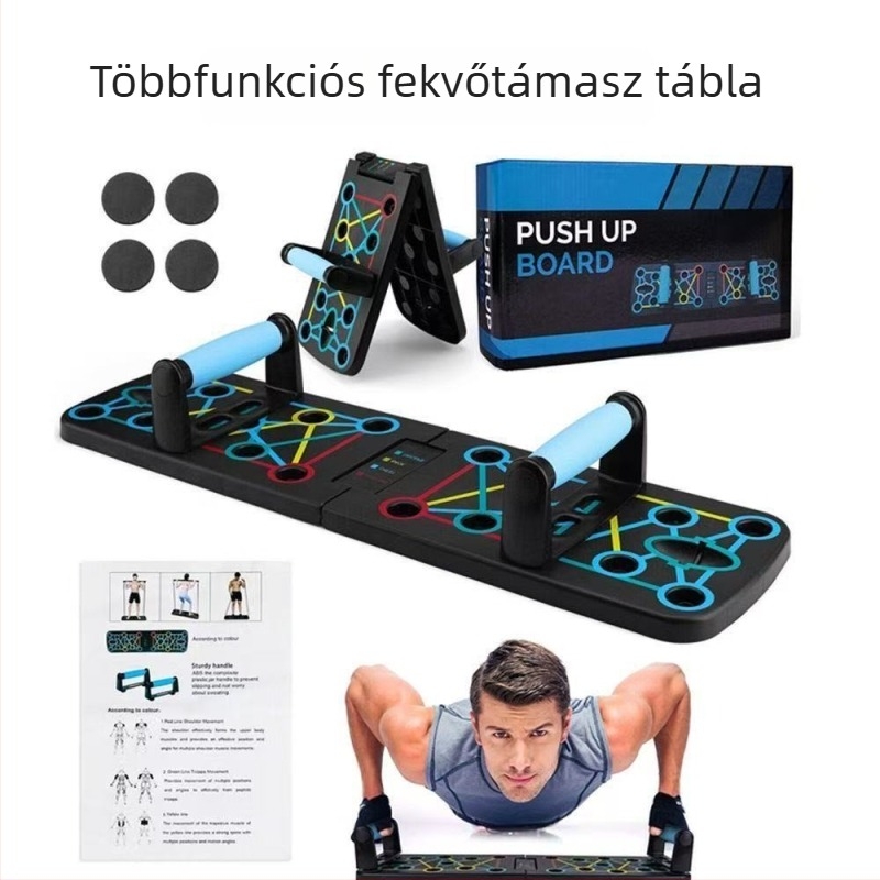 Többfunkciós fekvőtámaszdeszka, otthoni fitnesz eszköz, mellkas-, kar- és hasizom edzésre, összecsukható, hordozható ellenálláshúzó kötél
