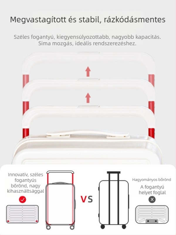20 hüvelykes kézipoggyász széles fogantyúval, csendes forgó kerekekkel és jelszavas zárral