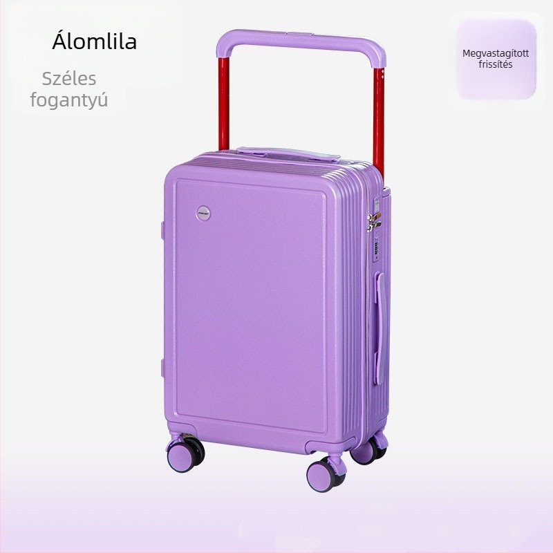 20 hüvelykes kézipoggyász széles fogantyúval, csendes forgó kerekekkel és jelszavas zárral