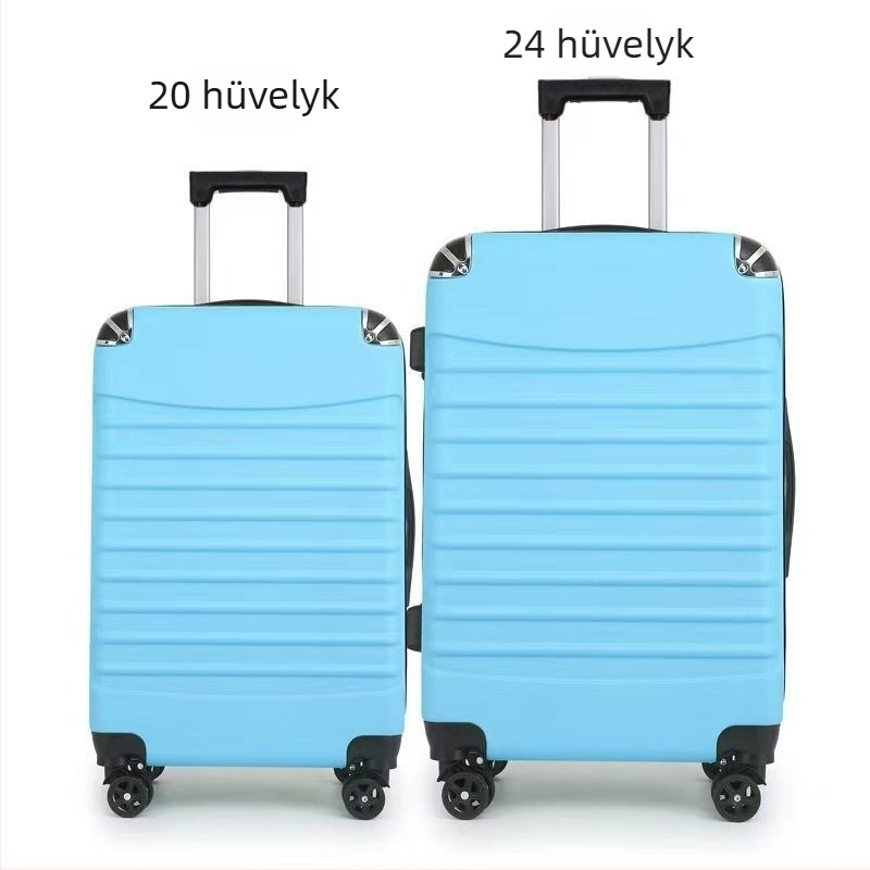 20 hüvelykes kézipoggyász logónyomtatással, 360° forgó kerekek, cipzáras záródás